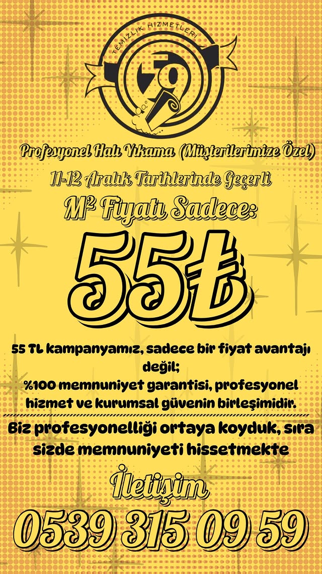 11-12 Aralık'ta Halı Yıkama: 55 TL/m2