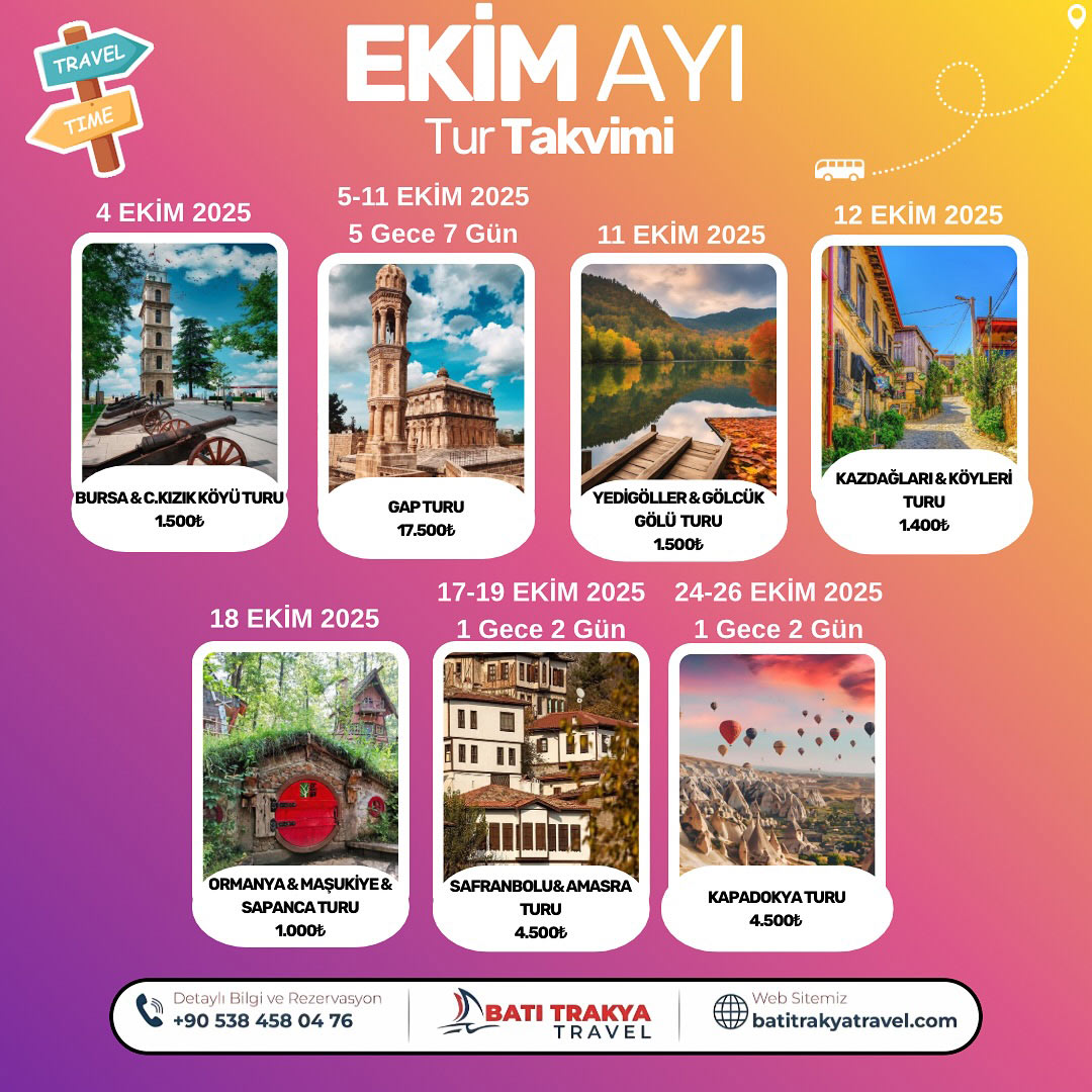 Ekim Ayı Tur Takvimi Ekim Ayı Tur Takvimi